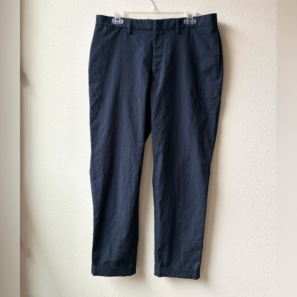 MNG Men's Navy Textured Trousers (Size:34)